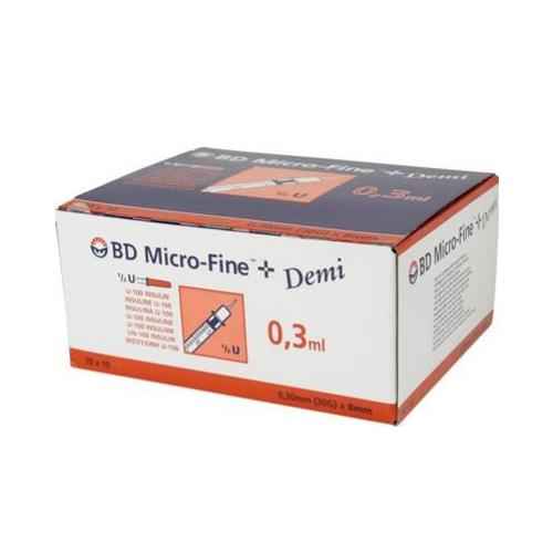 BD Micro Fine 0,30 ml Sprøjte m. kanyle (100 stk)