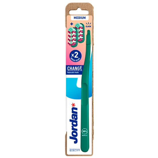 Jordan Medium Toothbrush 2 Heads + 1 Handle - Assorteret Farver (1 sæt)
