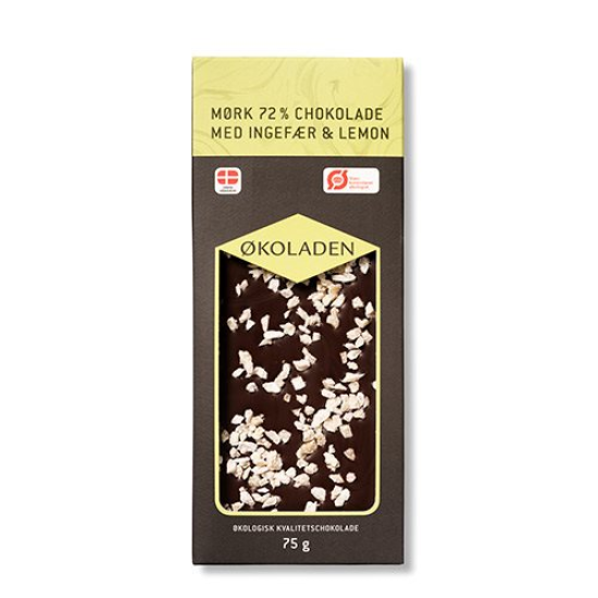 Økoladen Chokolade mørk ingefær/lemon Ø 72% (75 g)