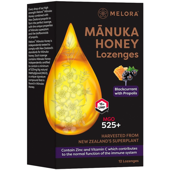 Melora Manuka Honey & Propolis Lozenges Blackcurrant (12 stk)