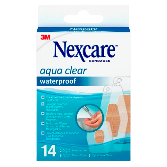 Nexcare Aqua Clear Waterproof Plasters, Assorted (14 stk)