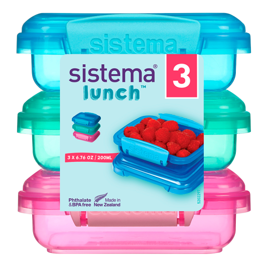 Opbevaringsboks 3-pack 200 ml Blå, pink, grøn Sistema