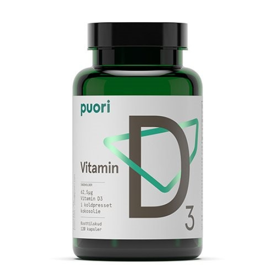 Puori Vitamin D3 med Kokosolie - 62,5 µg (120 kapsler)