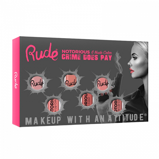 RUDE Cosmetics Crime Does Pay 6 Lip Colors Nude (1 sæt)