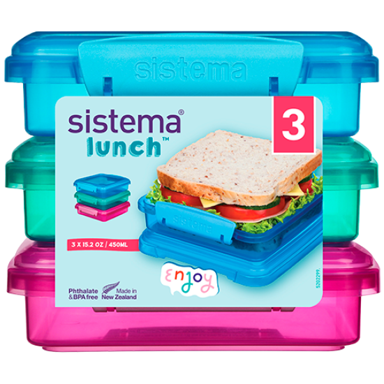 Sistema Opbevaringsboks Sandwich 3-pak blå, pink, mint (3 stk)