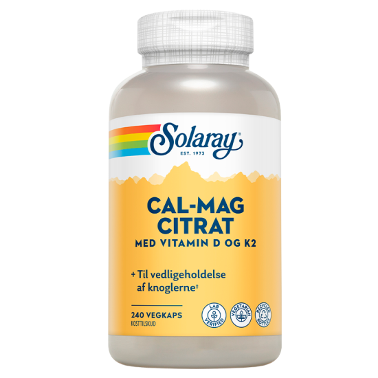 Solaray Cal-Mag Citrat med vitamin D og K2 (240 kapsler)