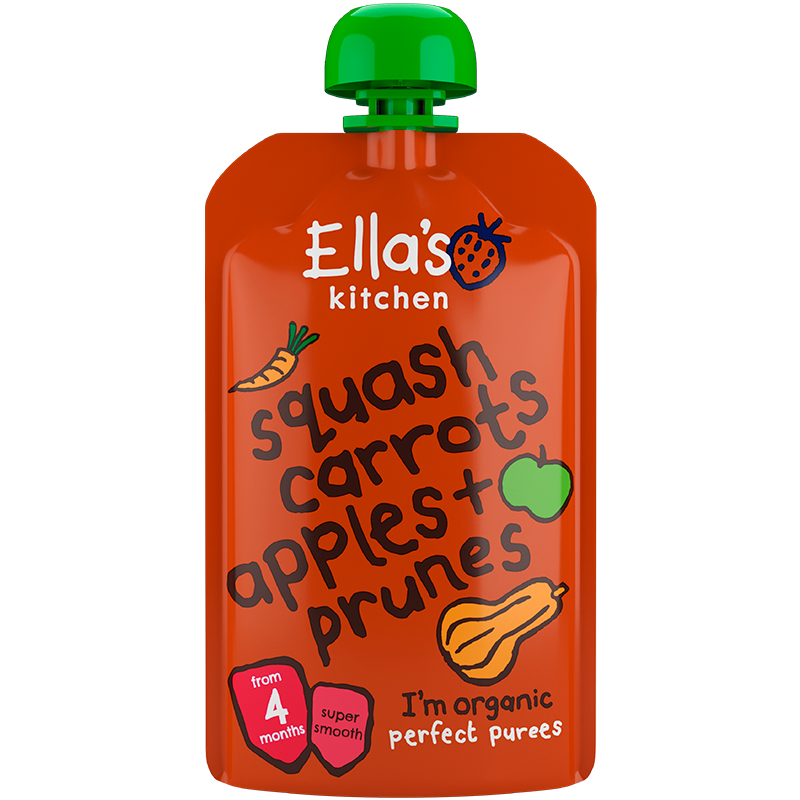 Ellas Kitchen Babymos Butternutgræskar/Squash/Gulerod æble/Sveske Ø 4 Mdr (120 gr)