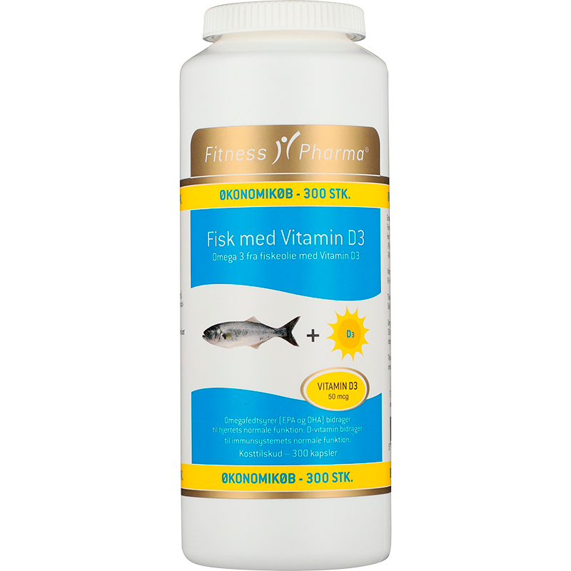 Se Fitness Pharma Fiskeolie Vitamin D3 (300 stk) hos Well.dk