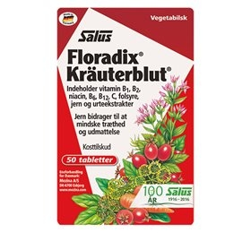 Se Mezina Floradix Kräuterblut Urte-Jern (50 tabl) hos Well.dk