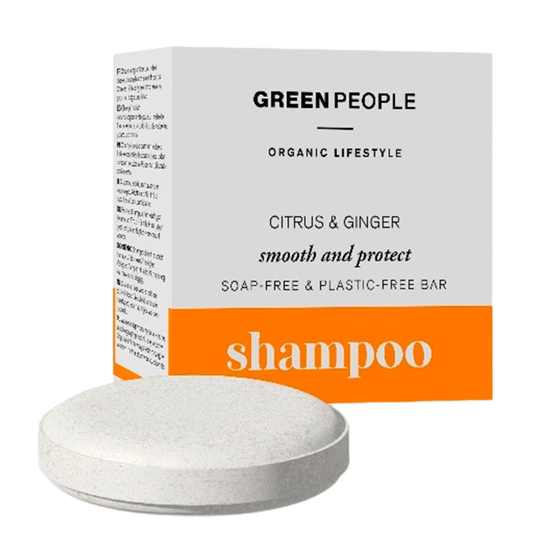 Se Green People Citrus & Ginger Repairing Anti-Frizz Shampoo Bar (50 g) hos Well.dk