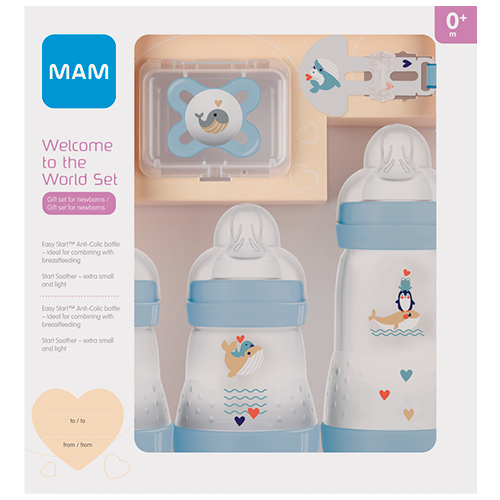 Se MAM Gift Set for Newborn Babies Blue (1 sæt) hos Well.dk