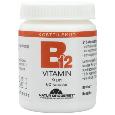 Se Natur Drogeriet B12 Vitamin 9 ug 60 kapsler hos Well.dk
