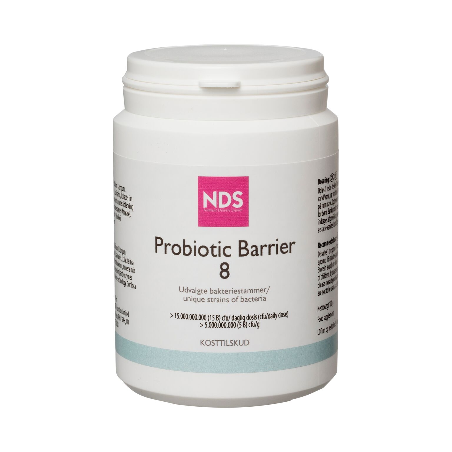 Se NDS Probiotic Barrier 8 100 gr hos Well.dk