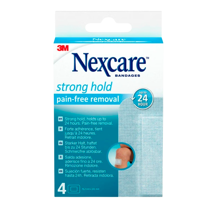 Nexcare Strong Hold Pain-Free Removal Plastre - 76.2 mm x 101 mm (4 stk)