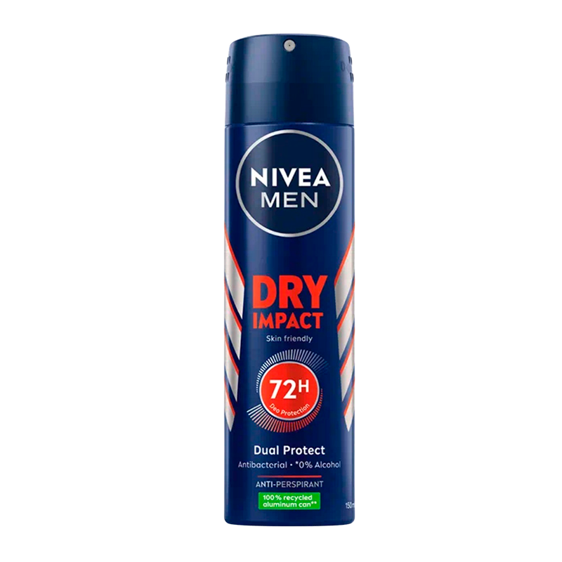 Se Nivea For Men Dry Impact Male Spray 72H (150 ml) hos Well.dk