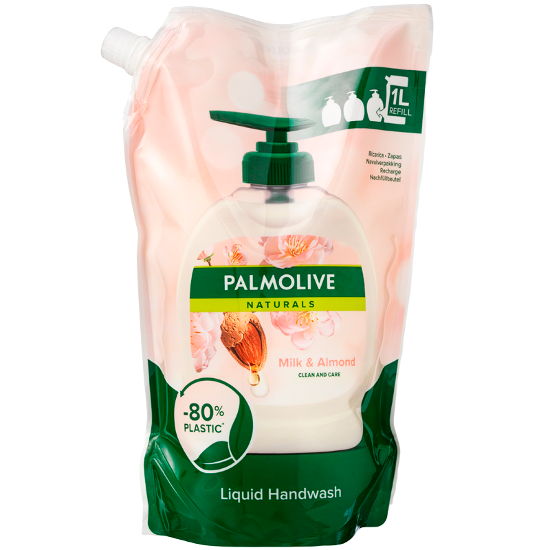 Se Palmolive Flydende Håndsæbe Milk & Almond Refill (1000 ml) hos Well.dk