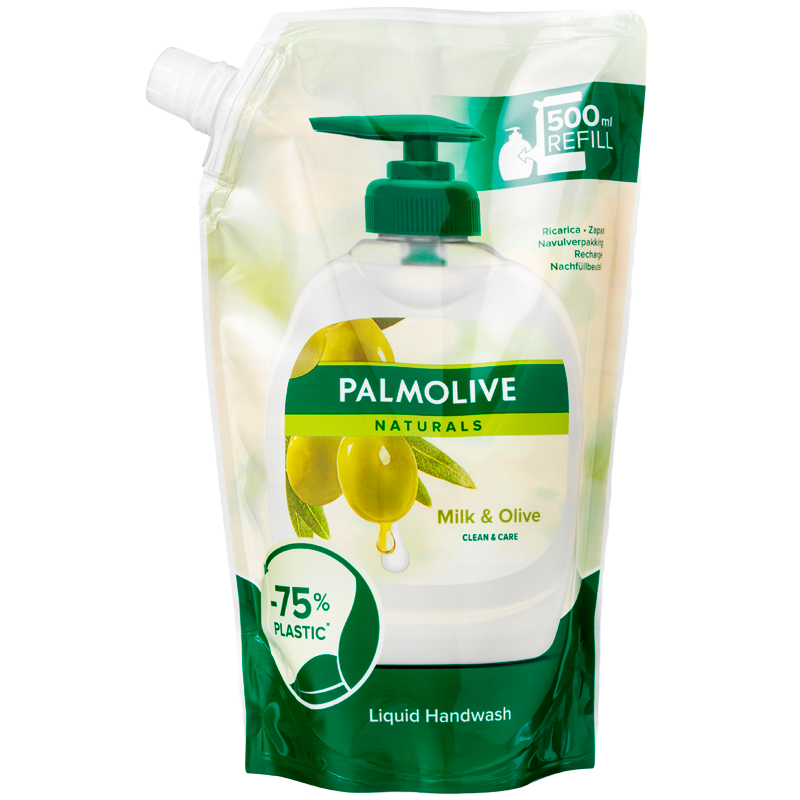 Se Palmolive Flydende Håndsæbe Milk & Olive Refill (500 ml) hos Well.dk