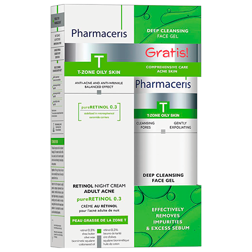 Se Pharmaceris Sampak T- 2 full str produkt + Retinol natcreme 40ml + en gratis antibakterial rensegel 190ml hos Well.dk
