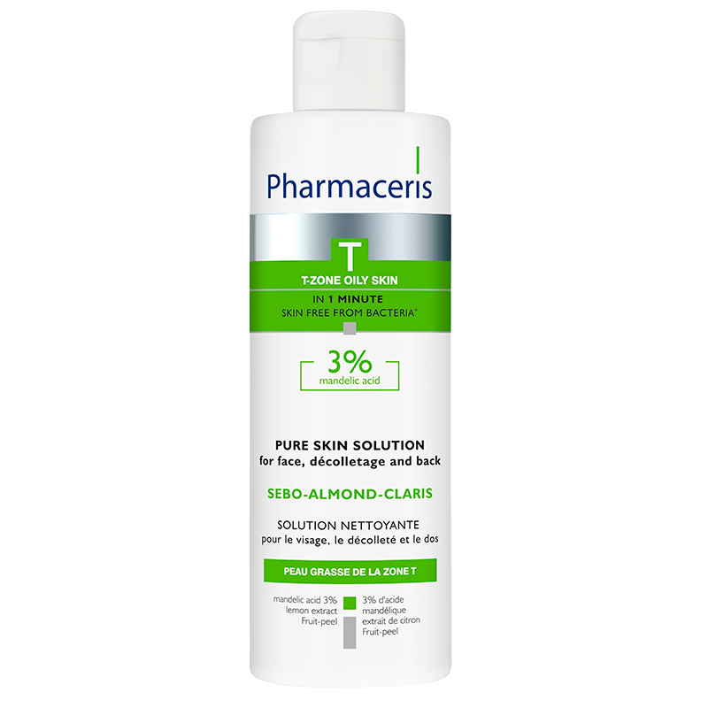 Se Pharmaceris T Sebo Almond Claris Bakterievæksthæmmende tonic til rensning af ansigt, decollete og ryg 2% Mandelsyre, 190ml hos Well.dk