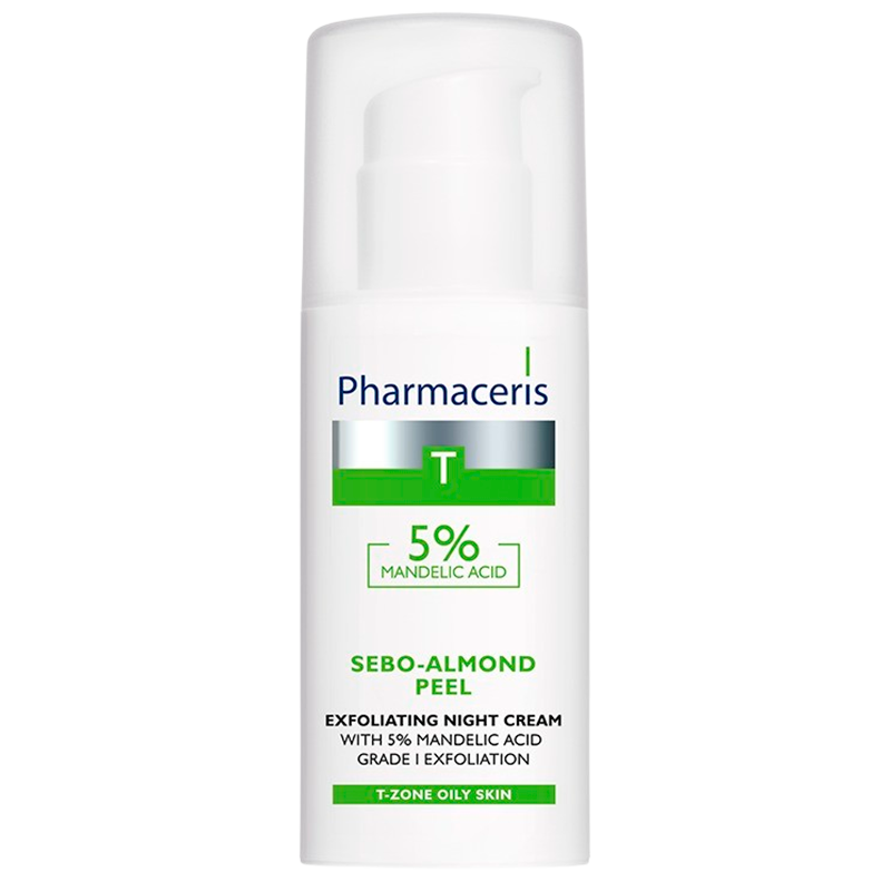 Se Pharmaceris T Sebo-Almond Peel Eksfolierende natcreme 5 % mandelsyre 1 etape af eksfoliering, 50ml hos Well.dk