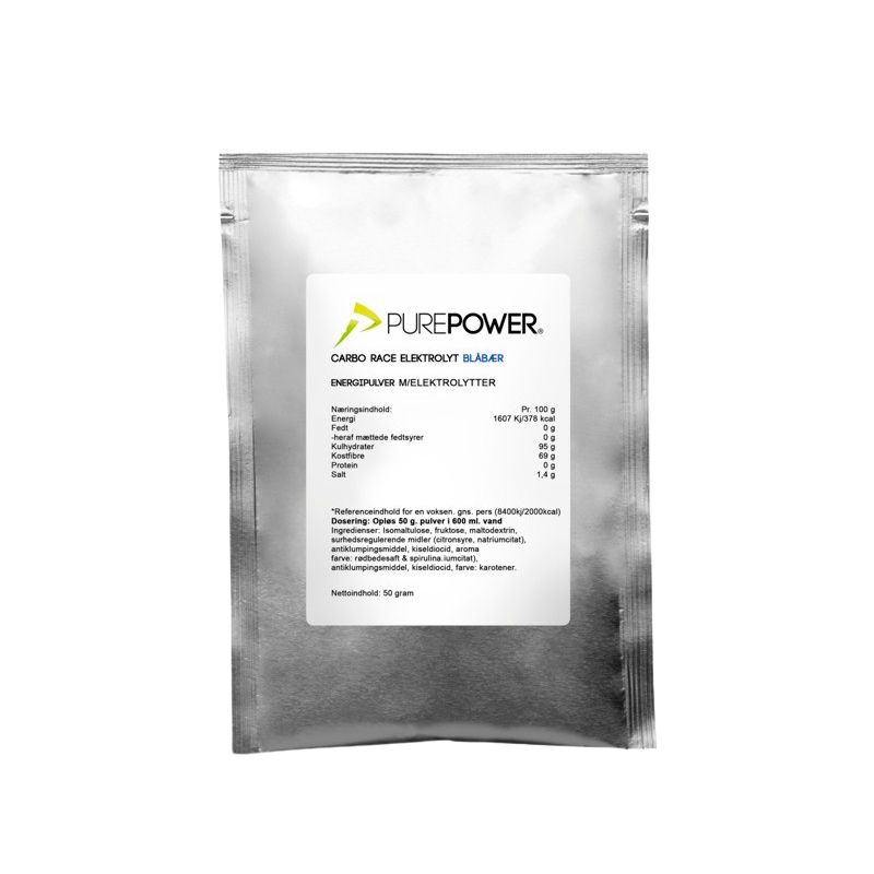 Se PurePower Carbo Race Electrolyte Blueberry (50 g) hos Well.dk