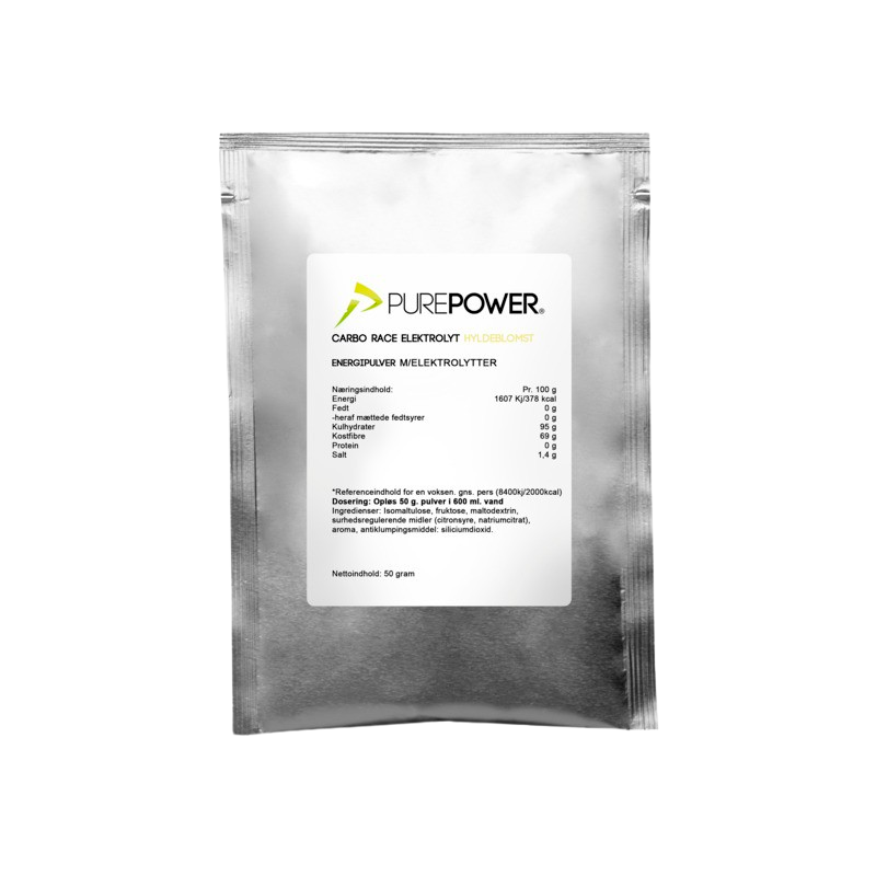 Se PurePower Carbo Race Electrolyte Elderflower (50 g) hos Well.dk