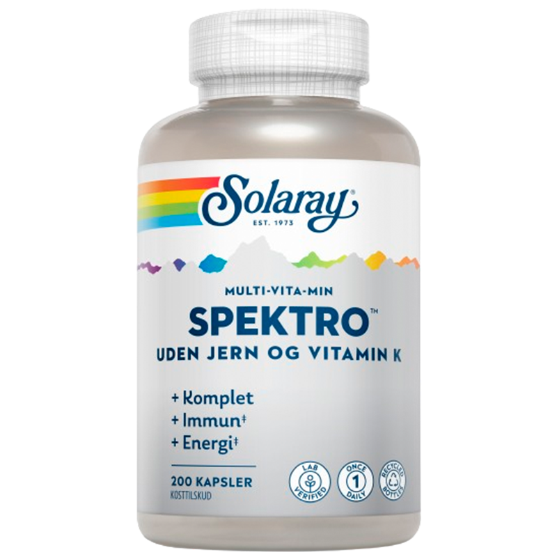 Billede af Solaray Spektro Multi-Vita-Min uden Jern og vitamin K (200 kapsler) hos Well.dk