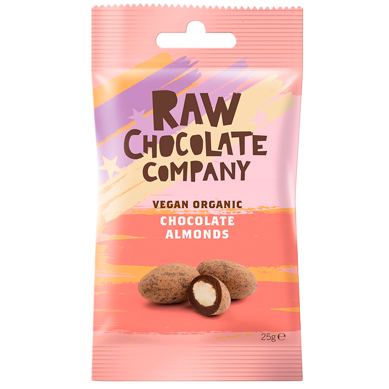 Se The Raw Chocolate Company Mandler m. rå chokolade Ø (28 g.) hos Well.dk