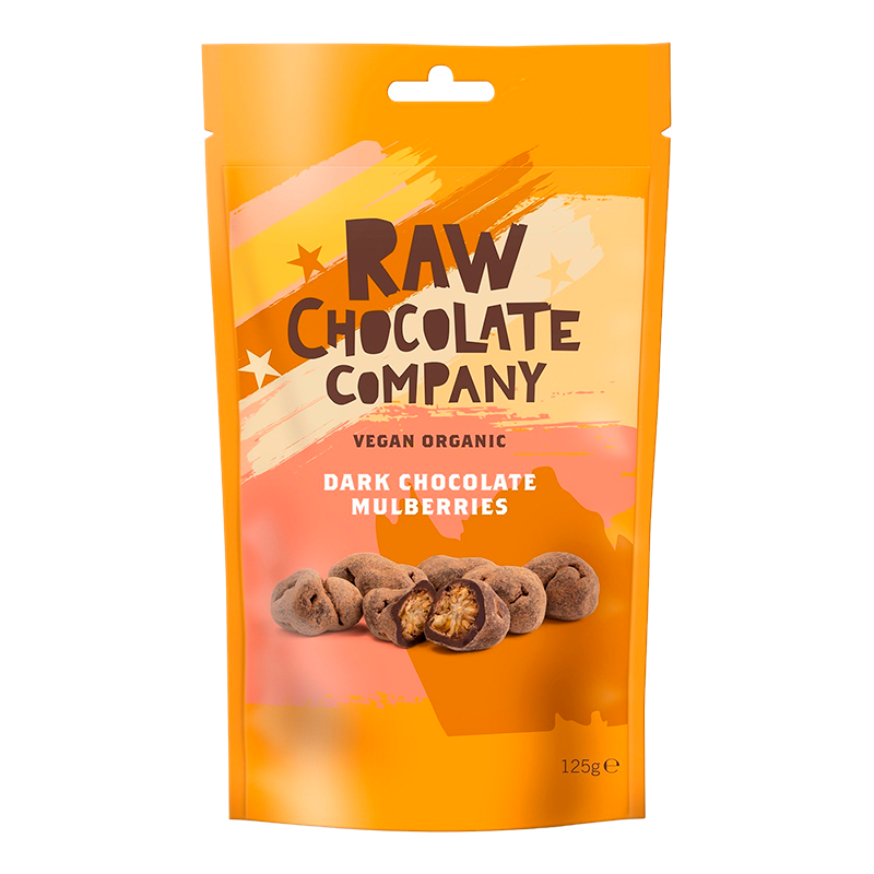 Se The Raw Chocolate co. Organic Raw Chocolate Mulberries Ø (125 g) hos Well.dk