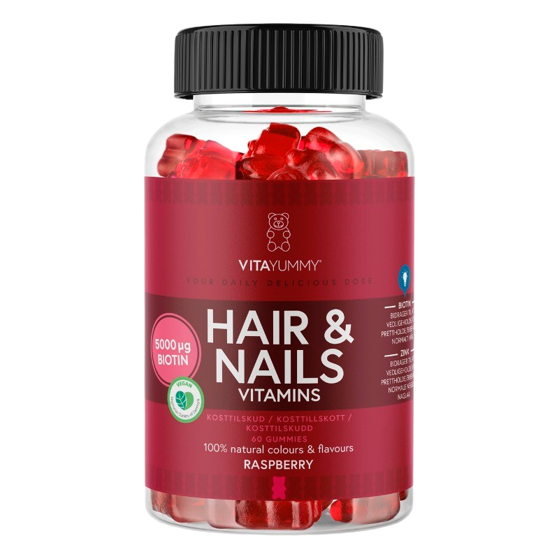 Se VitaYummy Hair & Nails Raspberry - 60 gum hos Well.dk